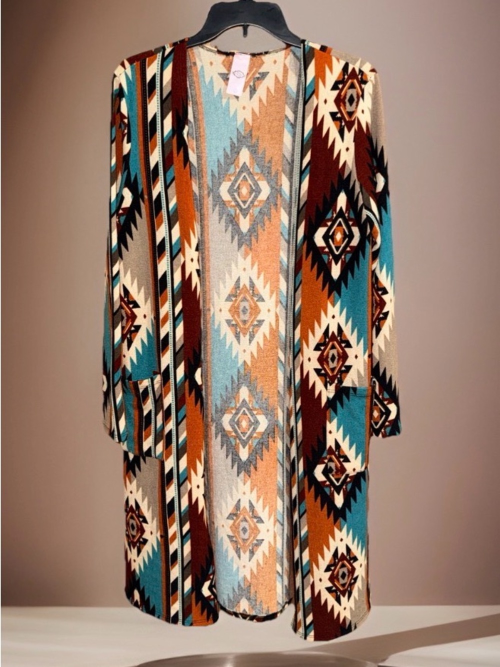 Pink Coconut Boutique Multicolor Open-Front Aztec Longline Cardigan-L-EC